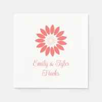 Coral Stylized Sunflower with Custom Text Wedding Napkins