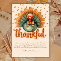 Watercolor Turkey Plaid Thankful Thanksgiving  Holiday Card