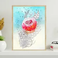 Vibrant Floral Artistic Watercolor Doodle Art Poster