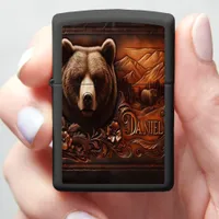 Grizzly Bear Leather Art Zippo Lighter