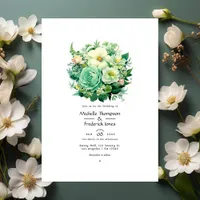 Mint Green and Eggshell Floral Summer Wedding Invitation