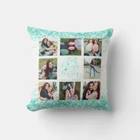 Teal Glitter Sparkle Best Friends Photo Collage Throw Pillow