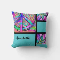 Peace Sign Cool Colors Block 16 Inch  Throw Pillow