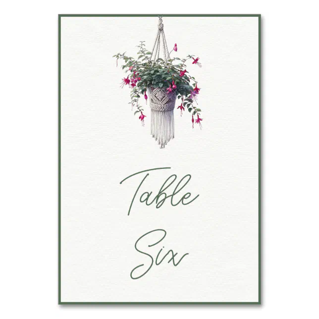 Fuschia Plant: Boho Chic Botanical Greenery Flower Table Number