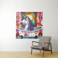 Adorable Unicorn Blue and Purple Mane in the Bath  Tapestry