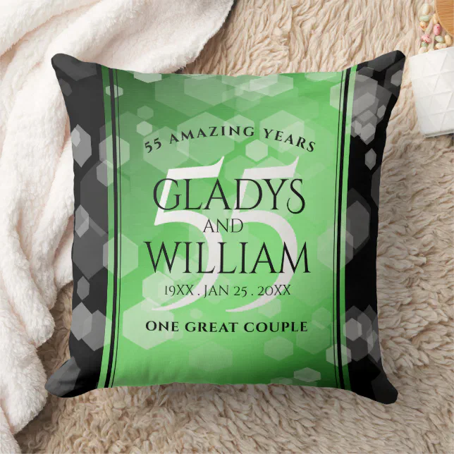 Elegant 55th Emerald Wedding Anniversary Throw Pillow