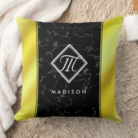 Elegant Black Marble & Gold / Brass Foil Monogram Throw Pillow