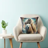 (AI Generated ) Jesus on a polar bear  Throw Pillow