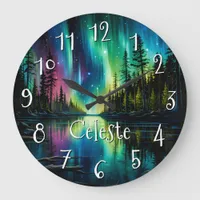 Rainbow Northern Lights Reflection on Water Large Clock