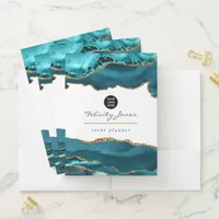 Teal - Turquoise and Gold Agate Business Pocket Folder