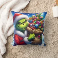 The Grinch embracing Christmas cheer with gifts Throw Pillow