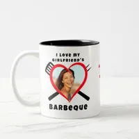 I Love My Girlfriend's BBQ Heart Custom Photo Name Two-Tone Coffee Mug