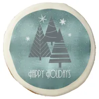 Christmas Trees Happy Holidays Teal ID863 Sugar Cookie