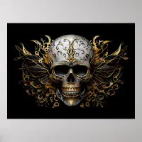 Intricate Gold Smiling Tribal Skull Poster