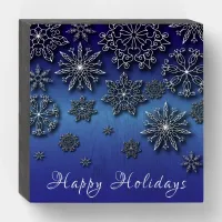 Winter White Papercut Snowflakes On Blue Gradient Wooden Box Sign
