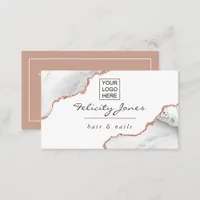 White and Rose Gold Agate Add Logo Business Card