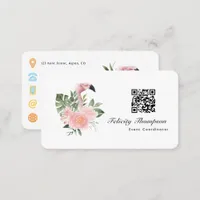 Tropical Pink Flamingo Event Coordinator QR Code Business Card