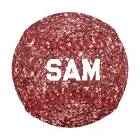 Luxury Dark Red Glitter Bold Sport Monogram Baseball