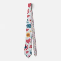 Crayon Pastel Heart & Flowers Neck Tie