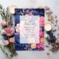 Navy and Blush  Floral Wedding Invitation