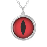 Red Cats Eye Halloween Goth Cat Silver Plated Necklace