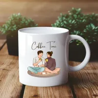 Brown Illustration Coffee Time Couple Mug