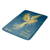 Glam Gold Phoenix Silver Glitter Monogram Blue | Bath Mat