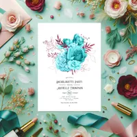 Teal and Burgundy Floral Bachelorette Party Invitation