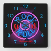 Neon Rock n' Roll personalized Square Wall Clock