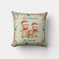 Cute Gingerbread Cookie Family Christmas Throw Pillow