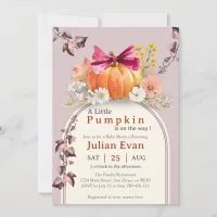 Pumpkin Autumn Floral Bow Baby Shower Invitation