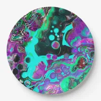 Purple, Teal, Blue, Black Colorful Abstract Fluid  Paper Plates
