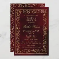 Gold Red Winter Foliage Holiday Bridal Shower Invitation