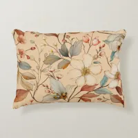 Peach Cream Cottagecore Watercolor Floral Accent Pillow