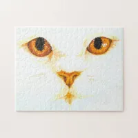 White Cat Amber Eyes Watercolour Art Print Jigsaw Puzzle