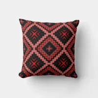 Boho Chic Ethnic Red Pink Black Mosaic Pattern Throw Pillow