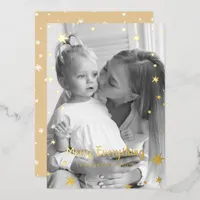 Gold Stars Sparkle Christmas Photo  Foil Holiday Card