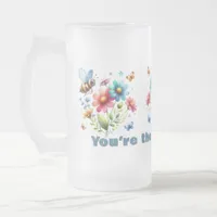 Floral Watercolor Monogram You're the Bee's Knees  Frosted Glass Beer Mug