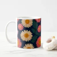 Cute Mug with Daisy Pattern on a deep blue