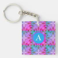 Cute Girly Whimsical Folk Art Pink Purple Blue Keychain