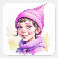 Merry Christmas | Vintage Elf in Purple Square Sticker