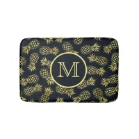 Navy Blue Gold Pineapple Pattern Monogram Bath Mat