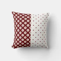 Dark Red and White Split Polka-Dotted Throw Pillow