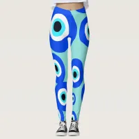 Large Evil Eye Lucky Charm Blue White Patterned Leggings