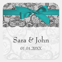 Faux lace and ribbon aqua ,black  envelope seals