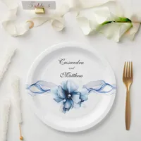 Elegant Dusty Blue Navy  Flowers Wedding  Paper Plates