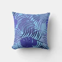 Tropical Palm Leaf Classic Blue Beach House Throw Pillow