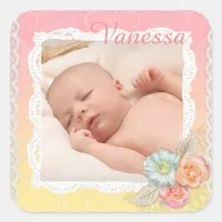 Sweet Baby Girl Coral Floral Sticker