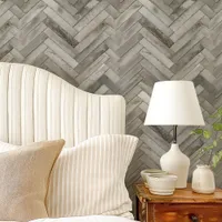 Gray Rustic Herringbone Chevron Wallpaper