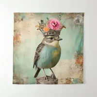 The Beautiful Bird in a Crown Collage Tapestry